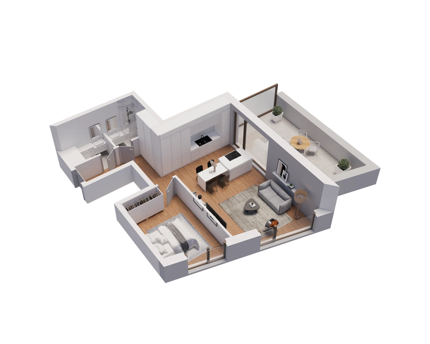 ModÃ¨le isomÃ©trique 3D â€” T1 compact, 42 mÂ²