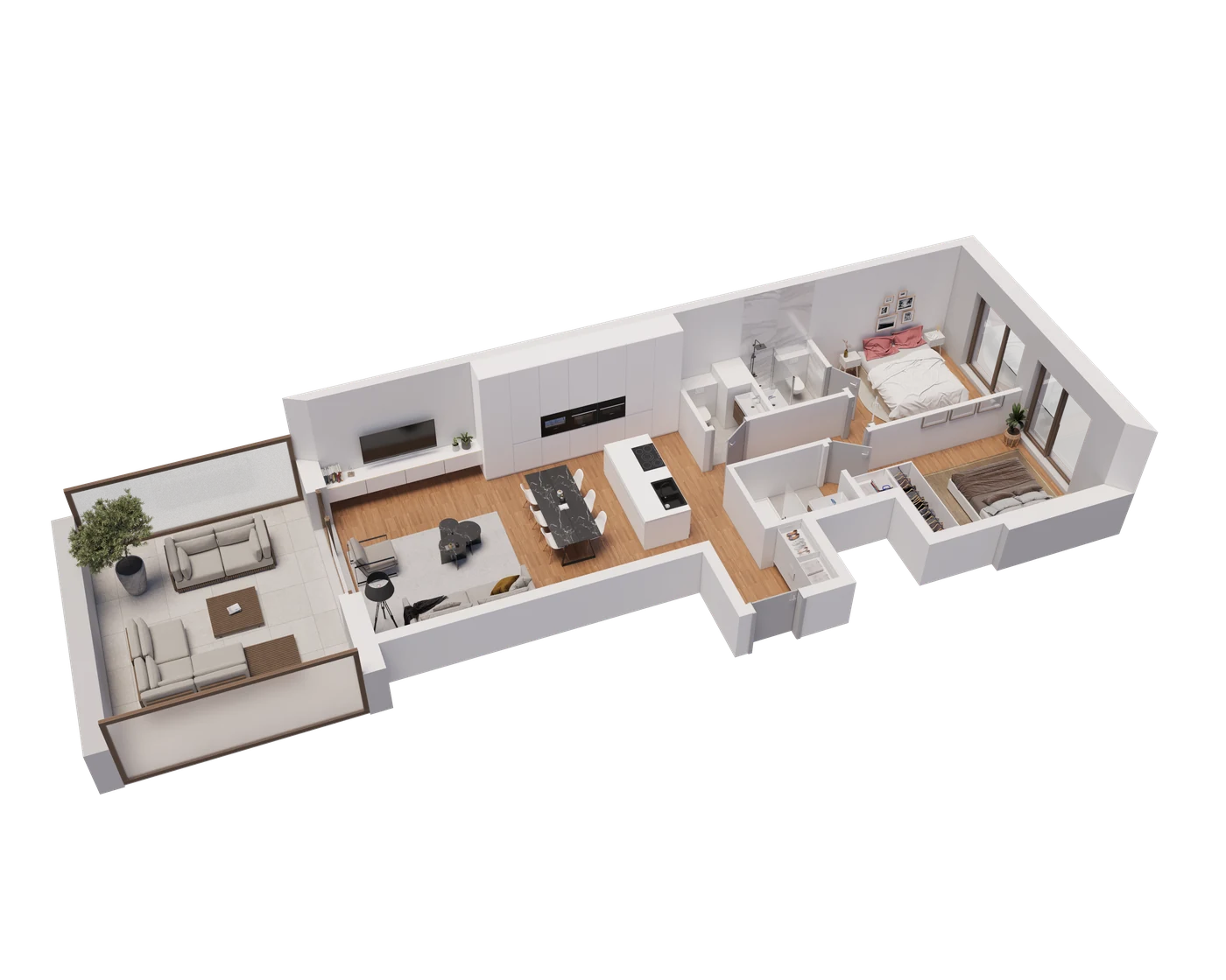 ModÃ¨le isomÃ©trique 3D â€” T2 sÃ©jour large, 79 mÂ²